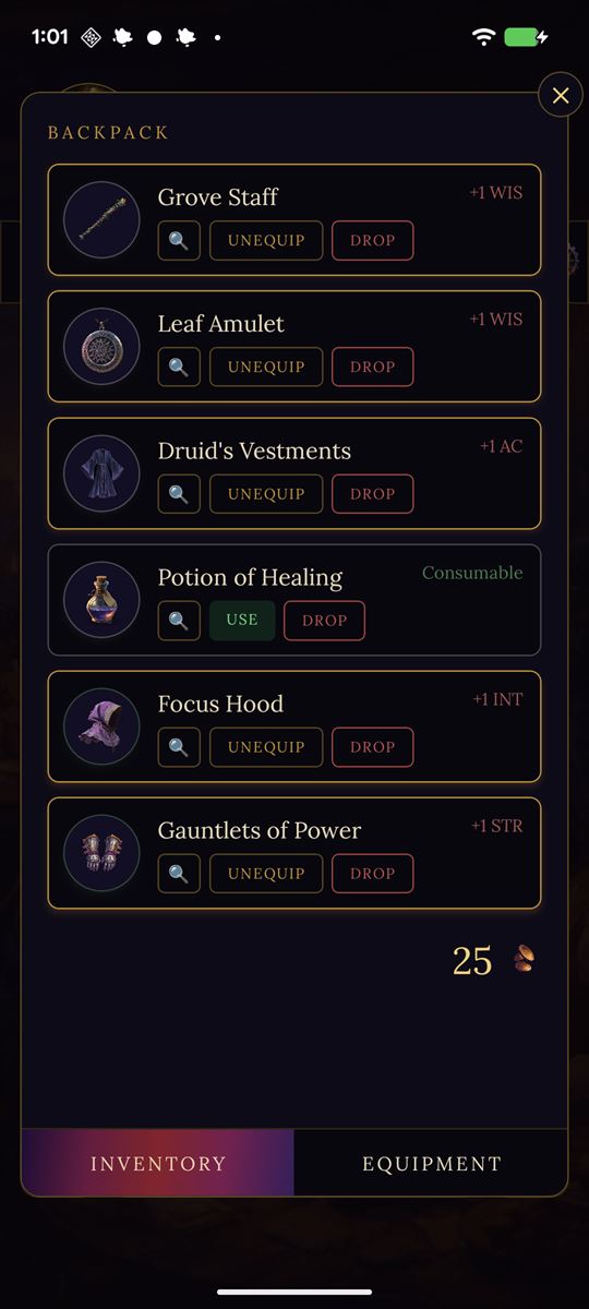 Inventory screen